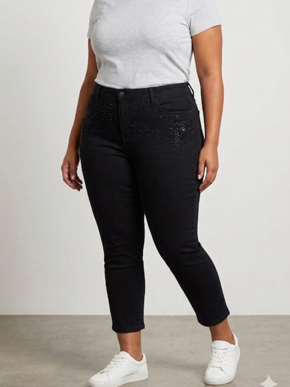 Judy Blue 22W Black Skinny Jeans Rhinestone Side Detail Plus Size Glam Bling